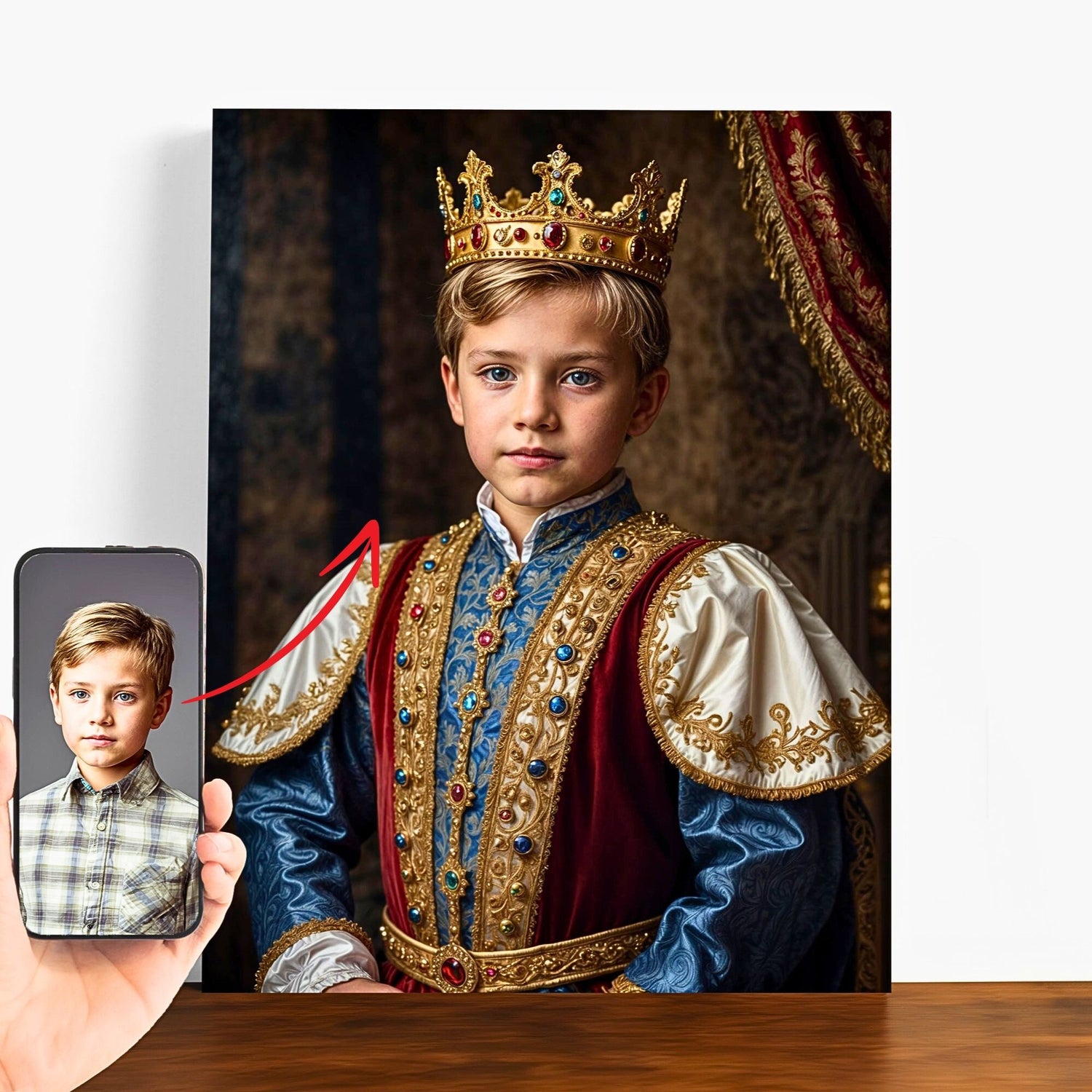Custom Kid Royal Portrait, Transform your child's photo into an enchanting royal portrait with our custom service.