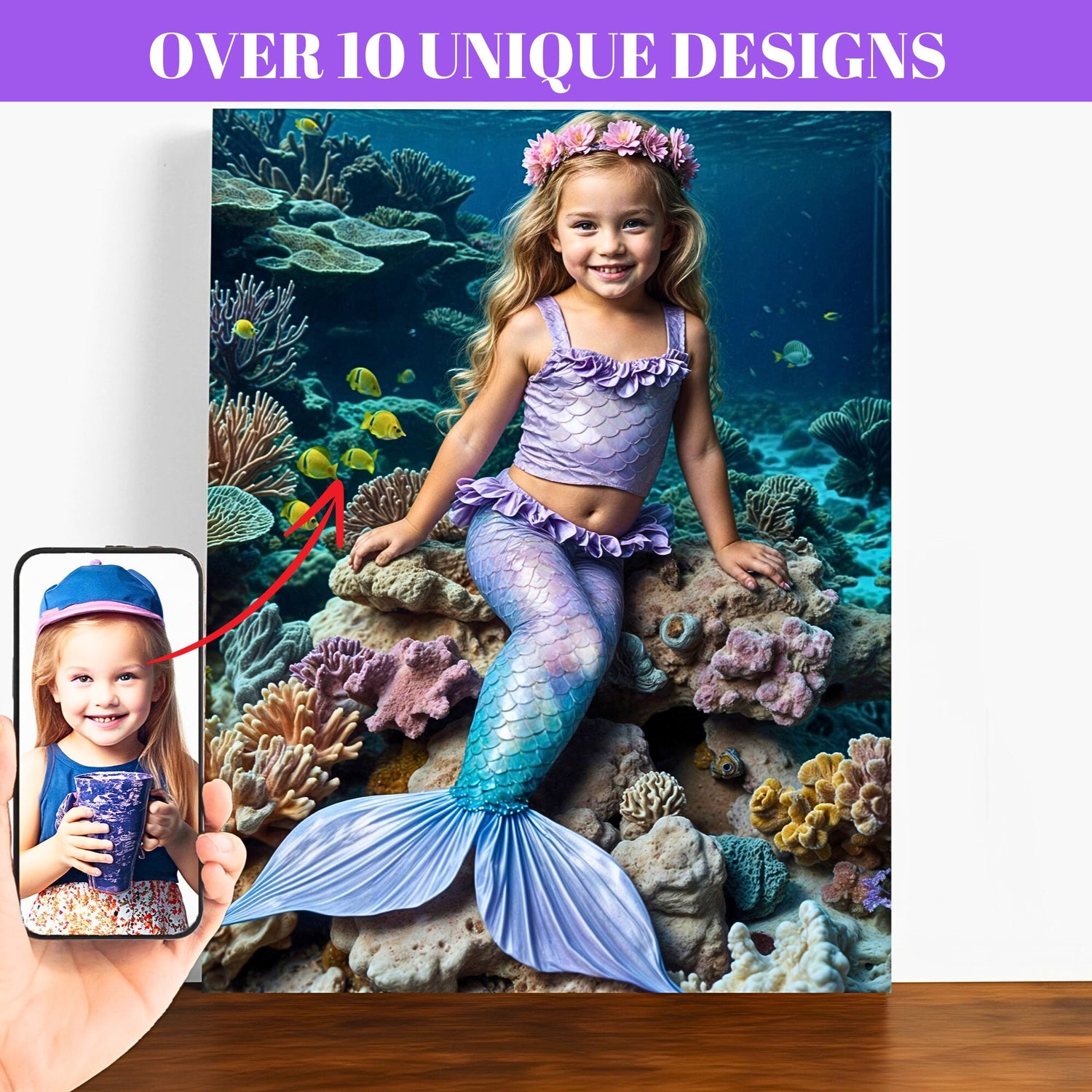 Custom Mermaid Portrait From Photo Personalized Princess Mermaid Portrait From Photo Wall Art Birthday gift for a woman Wall Art MT2