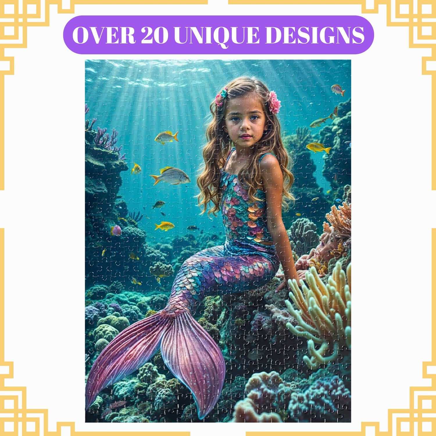Custom Mermaid Puzzle from Photo, Personalized Girl Little Mermaid puzzle, Custom Princess Portrait Mermaid Gifts Princess Birthday Gift (69)