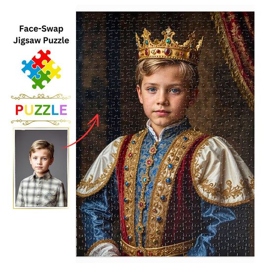 Discover the Majesty: Personalized Royal Puzzle | Unique Gift for Family | Capture the charm of royalty with our Custom Kids Royal Puzzle from Photo. Ideal for birthdays and special occasions, choose from 252, 500, or 1000-piece puzzles. Crafted with premium materials for durability and aesthetic appeal. Each puzzle arrives in a stylish metal box, ready to gift. Perfect for children and adults alike, order now to create cherished family moments.