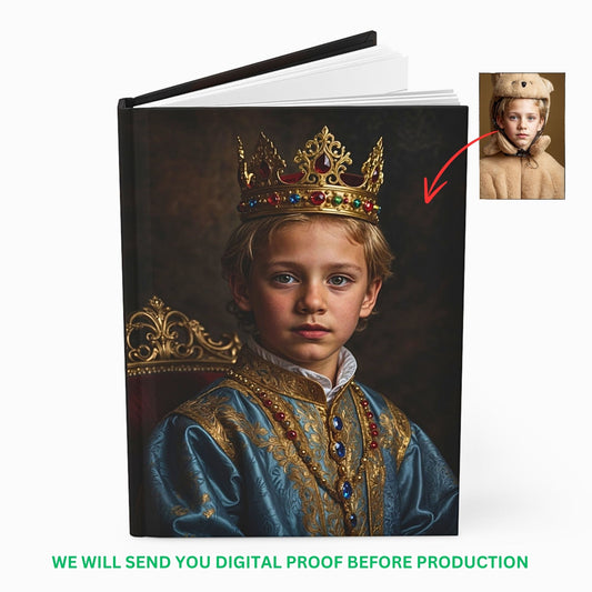 Elevate your child’s photo to a work of art with our exclusive Custom Kids Royal Journal from Photo. This meticulously crafted journal transforms ordinary images into a bespoke masterpiece reminiscent of Renaissance-era portraiture.