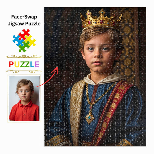 Discover our Custom Kids Royal Puzzle from Photo | Renaissance Theme | Perfect Birthday Gift for Mom and Dad. Personalize a royal portrait into a unique jigsaw puzzle. Ideal for family fun, available in 252, 500, and 1000-piece options. Crafted with high-quality materials, our puzzles ensure a memorable experience. Order now for a stunning gift presentation in a metal box.