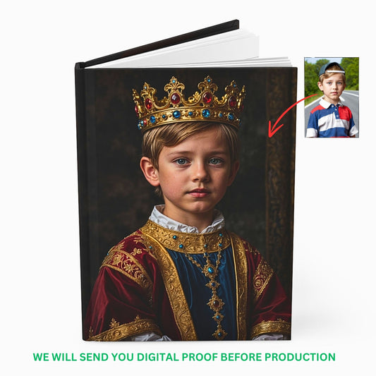 Introducing our Custom Kids Royal Journal from Photo, an exquisite tribute that turns your child’s photograph into a sophisticated piece of art. This journal combines the charm of personalized craftsmanship with the allure of historical grandeur, offering a unique way to immortalize precious memories.