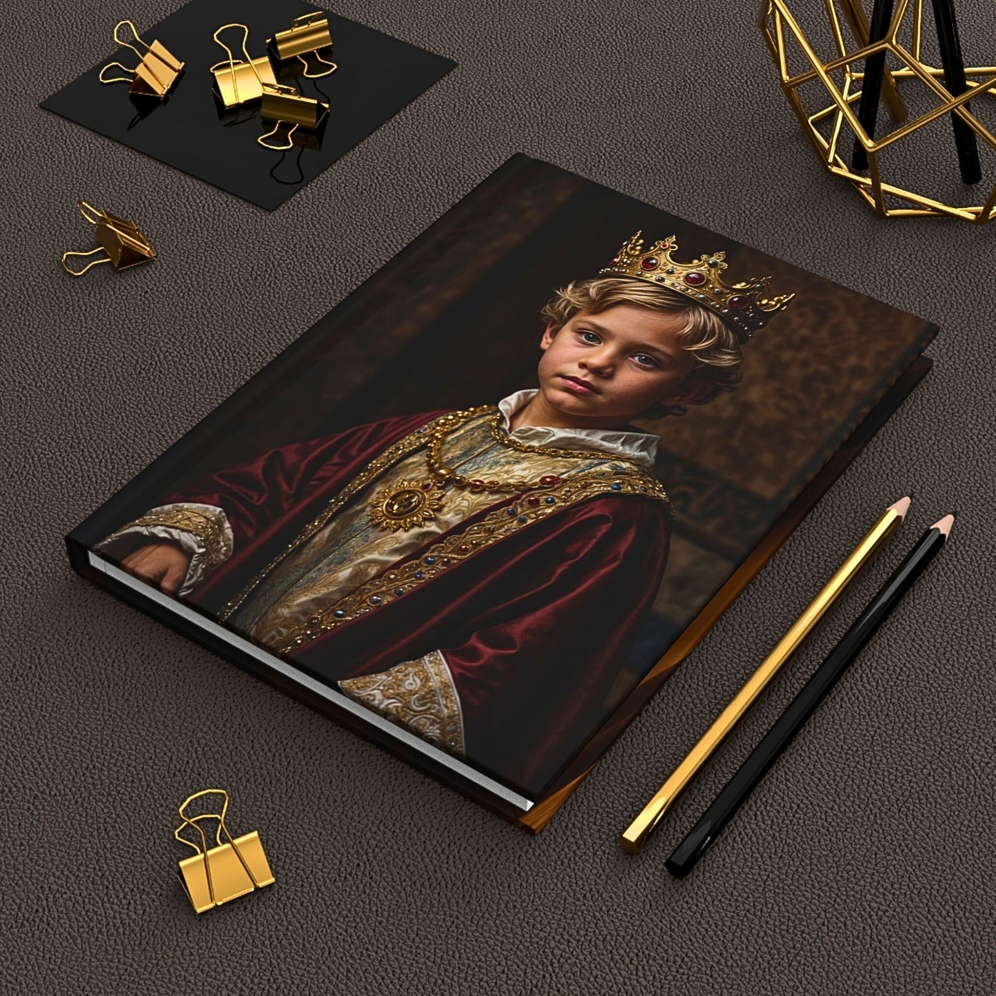 our Custom Kids Royal Journal from Photo, a distinguished homage that transforms your child’s photograph into an extraordinary piece of personalized artistry. This journal seamlessly blends the timeless elegance of historical portraiture with modern customization, offering a unique way to celebrate your child’s individuality.