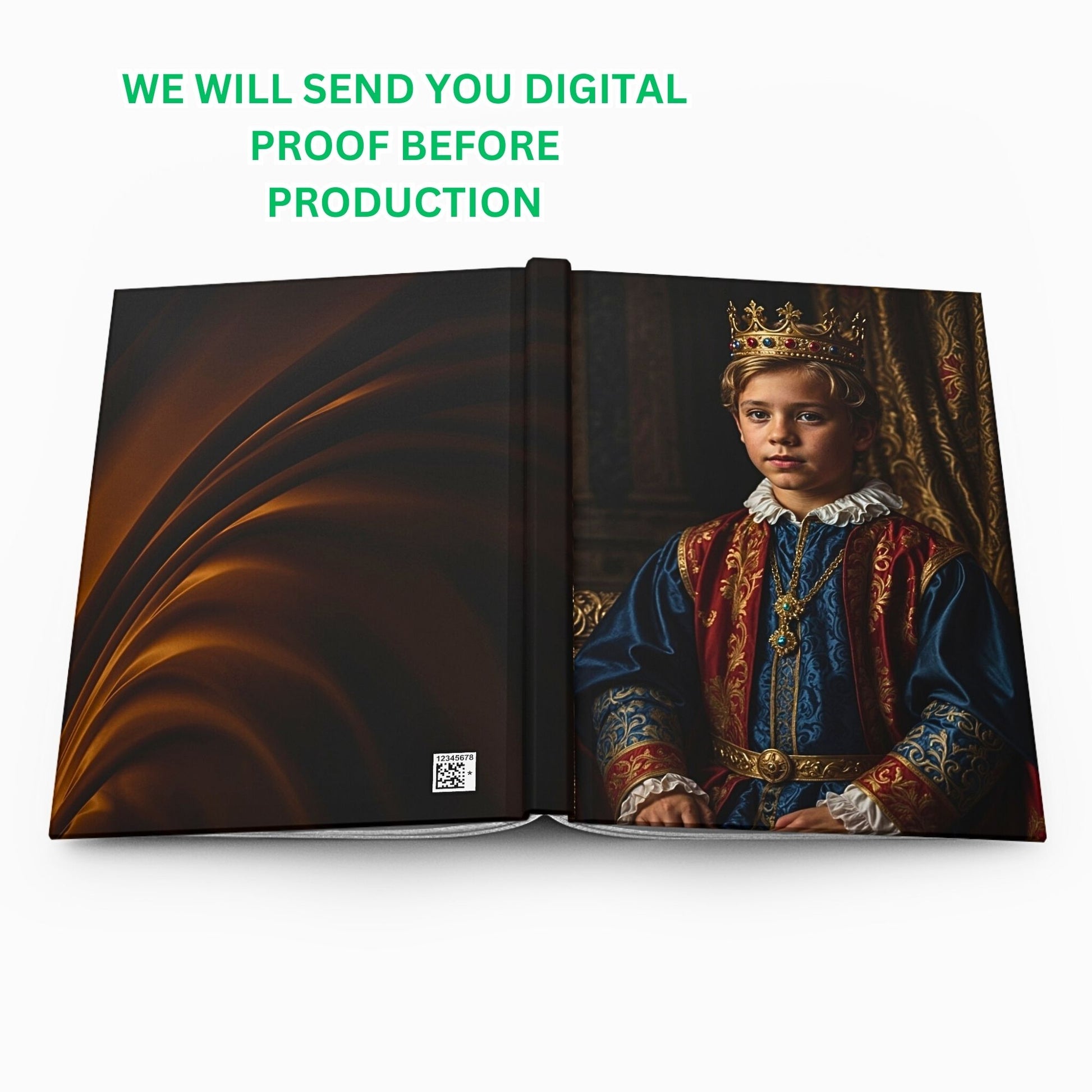 Elevate cherished memories with our Custom Kids Royal Journal. Crafted from your child’s photo, this Renaissance-inspired masterpiece makes a perfect birthday or parental gift. Capture the essence of royalty with a personalized touch for mum and dad.