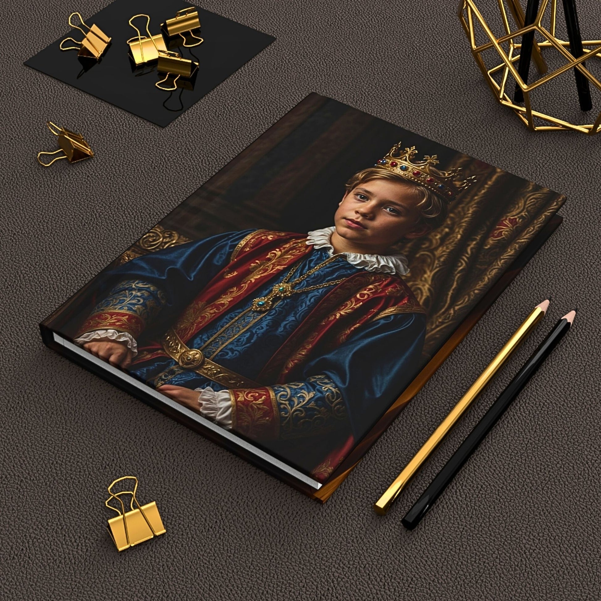 Elevate cherished memories with our Custom Kids Royal Journal. Crafted from your child’s photo, this Renaissance-inspired masterpiece makes a perfect birthday or parental gift. Capture the essence of royalty with a personalized touch for mum and dad.