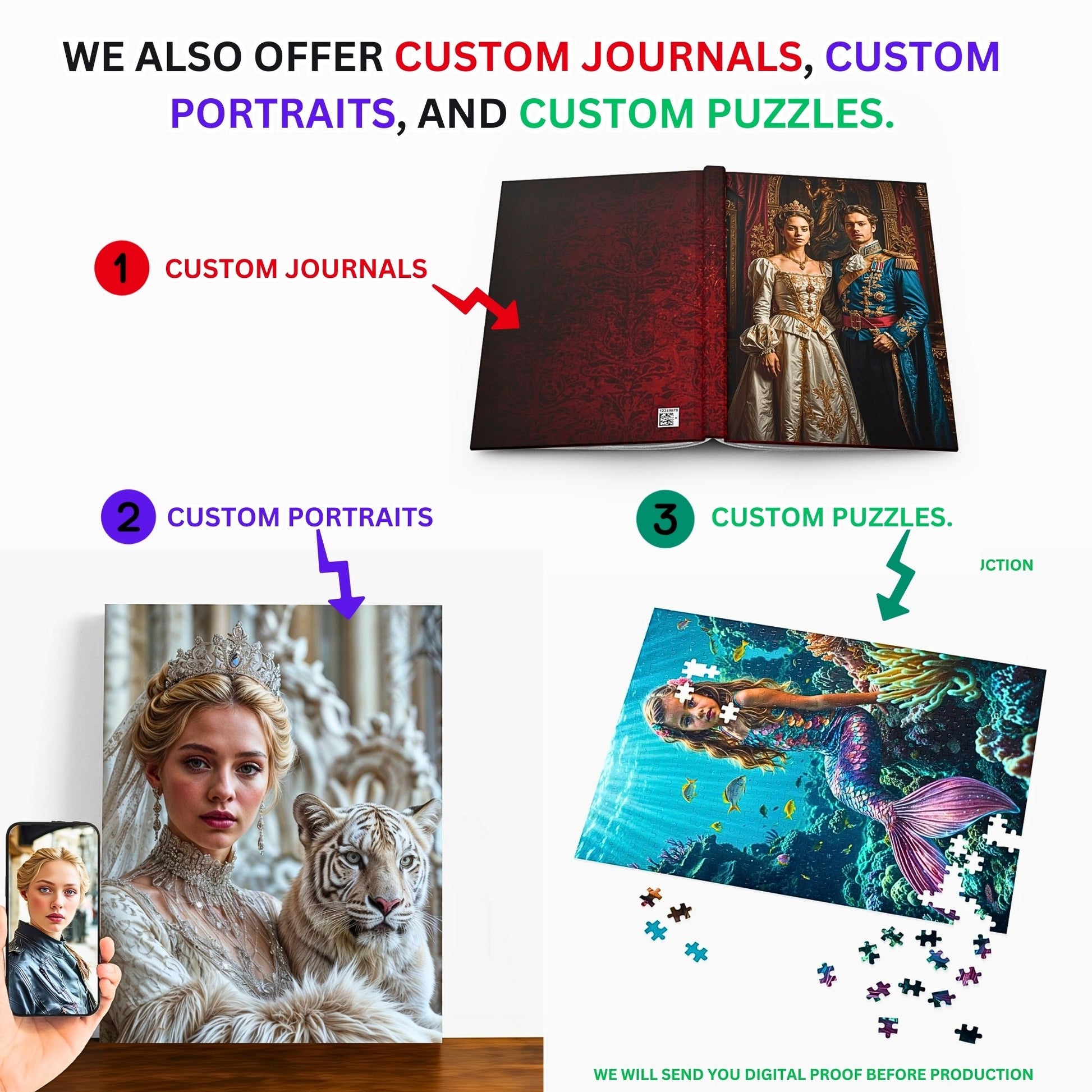 Custom journal, custom portrait and custom puzzle
