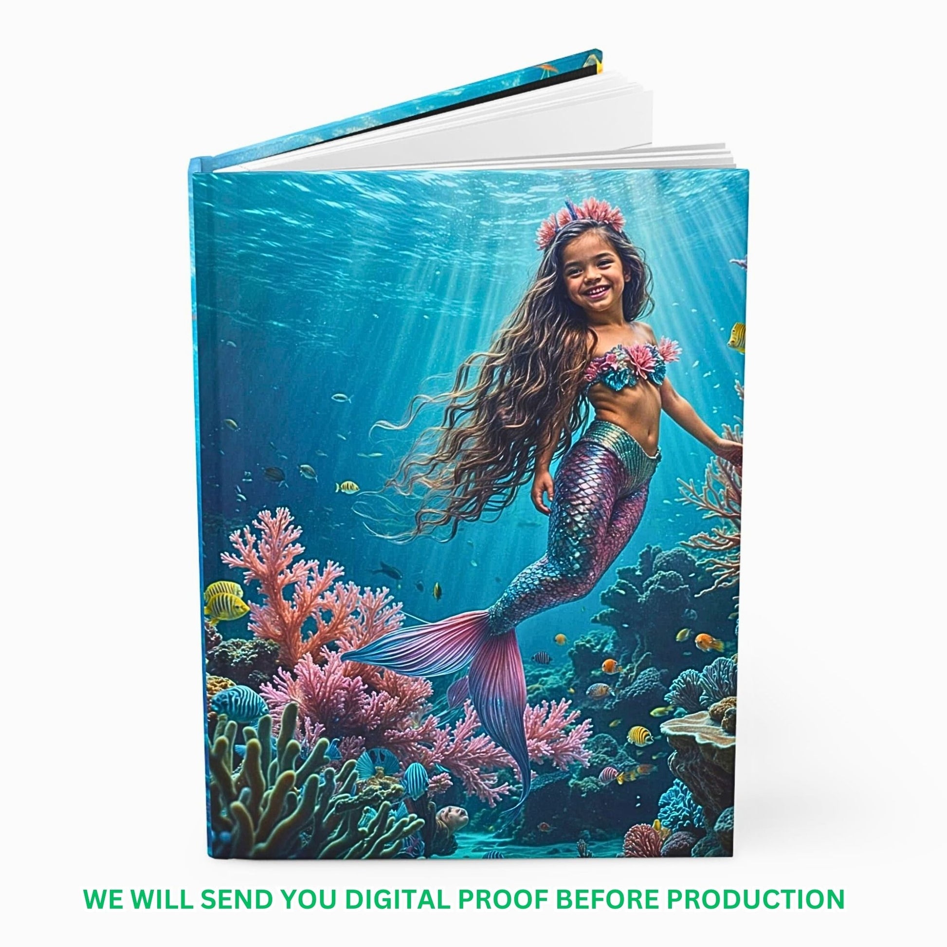 Embark on an enchanting journey with our Custom Mermaid Journal, designed from your treasured photo. Tailor-made for birthdays, this personalized gift inspires girls to capture their dreams and adventures in style.