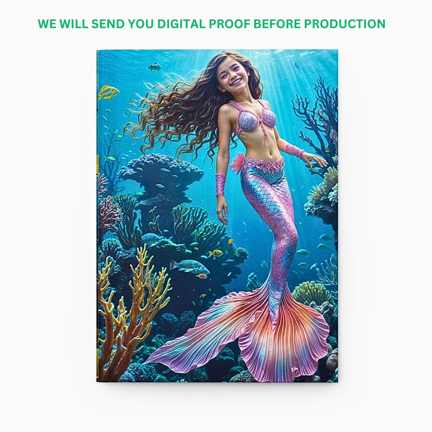 Discover our Custom Mermaid Journal From Photo, ideal for a unique gift. Personalized with a cute little mermaid theme, perfect for birthdays and more!