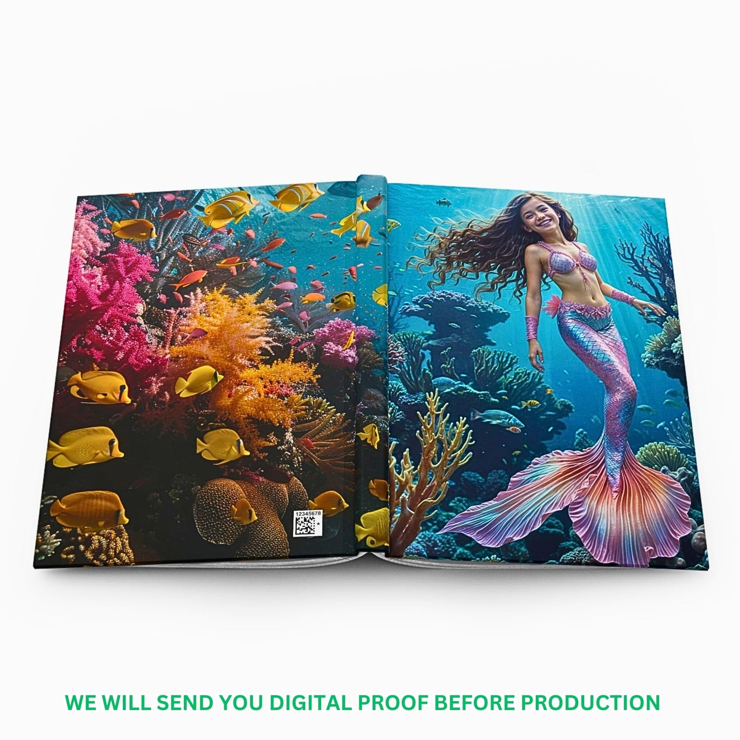 Discover our Custom Mermaid Journal From Photo, ideal for a unique gift. Personalized with a cute little mermaid theme, perfect for birthdays and more!