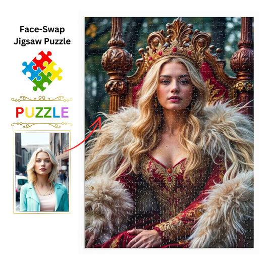 Discover exquisite custom royal puzzle portraits from photos at PuzzlePortraits.com. Perfect for birthdays, gifts for her, and historical art enthusiasts. Each puzzle features renaissance aesthetics, human subjects, and AI design. Personalize your own queen puzzle with digital downloads available. Surprise your loved ones with a unique puzzle art gift today!