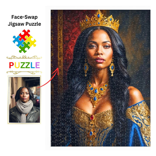 Discover the magic of personalized queen puzzles at PuzzlePortraits.com. Perfect for birthdays and heartfelt gifts, our puzzles blend renaissance artistry with modern digital craftsmanship. Each puzzle is a tribute to elegance and creativity, featuring intricate details designed with AI precision. Create a unique keepsake that celebrates your loved ones in a timeless, artistic form. Dive into our collection and unlock the beauty of custom puzzle portraits today!