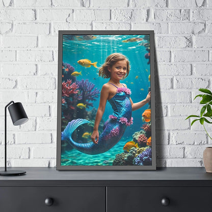 Transform your favorite photos into a magical Custom Mermaid Portrait from Photo. Delight your daughter with a Personalized Princess Mermaid Portrait for her Birthday. Perfect as Wall Art or a unique Mermaid Gift. Ideal for daughters, sisters, moms, and girlfriends. Create unforgettable keepsakes with our Custom Mermaid Art portraits, perfect for any special occasion.