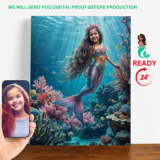  ChatGPT Transform cherished photos into a Custom Mermaid Portrait from Photo, perfect for a personalized Princess Mermaid Portrait. Celebrate your daughter's Birthday with unique Wall Art. These Custom Mermaid Gifts are ideal for daughters, sisters, moms, and girlfriends. Create special memories with our Custom Mermaid Art portraits, making any occasion unforgettable.