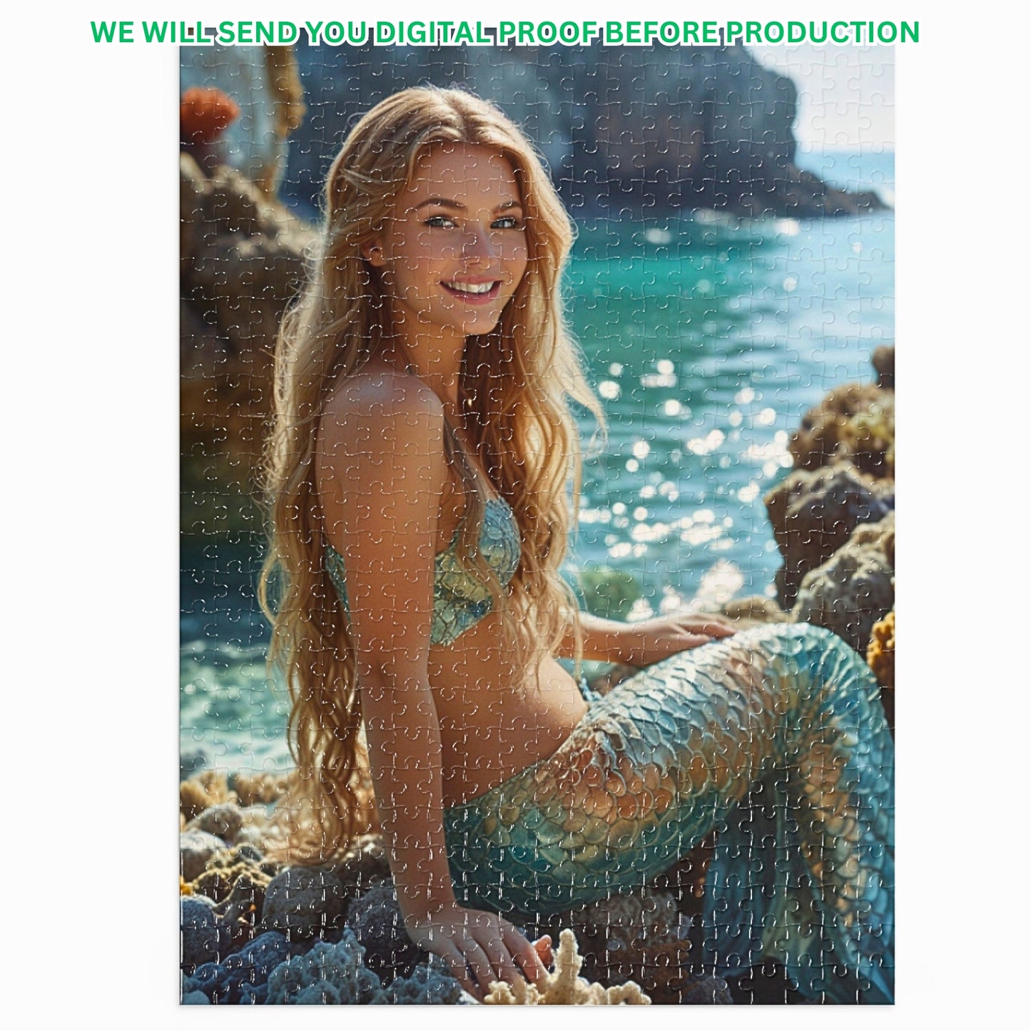 Transform cherished memories into a custom mermaid puzzle! Personalize your puzzle with a princess portrait for a unique birthday gift. Choose from 250 to 1000 pieces. Lady mermaid gifts, princess gifts, and mermaid photo gifts available. Turn any photo into a custom mermaid art puzzle. Ideal for mermaid and princess enthusiasts. Order your personalized puzzle today!
