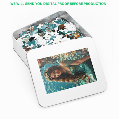 Create an unforgettable personalized mermaid puzzle from your own photo! Customize a princess portrait for a truly unique birthday gift. Select from 250 to 1000 pieces. Lady mermaid gifts, princess gifts, and mermaid photo gifts available. Turn any photo into a custom mermaid art puzzle. Perfect for mermaid and princess lovers. Order your bespoke puzzle today!