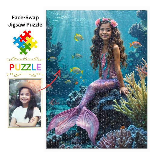 Custom Mermaid Puzzle from Photo, Personalized Girl Little Mermaid puzzle, Custom Princess Portrait Mermaid Gifts Princess Birthday Gift - Turn your favorite photo into a 250 to 1000-piece puzzle. Ideal for mermaid aficionados, princess fans, and personalized gift seekers.