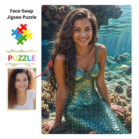 Design your personalized mermaid puzzle from a cherished photo! Tailor a princess portrait for a special birthday surprise. Available in 250 to 1000 pieces. Lady mermaid gifts, princess gifts, and mermaid photo gifts are options. Transform any image into a unique mermaid art puzzle. Perfect for mermaid and princess enthusiasts. Create your custom puzzle today!
