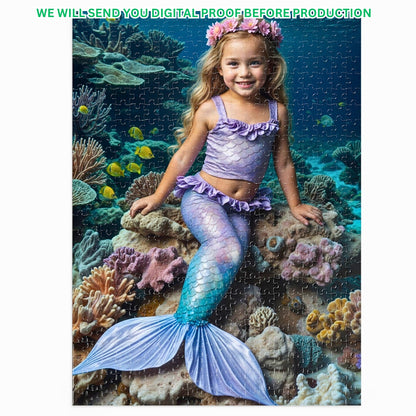 Create Your Own Mermaid Adventure Puzzle! Turn Your Photo into a Personalized Little Mermaid Puzzle. Perfect Princess Portrait Gift. Choose Your Puzzle Size: 250 to 1000 Pieces. Ideal for Birthdays or Special Occasions.