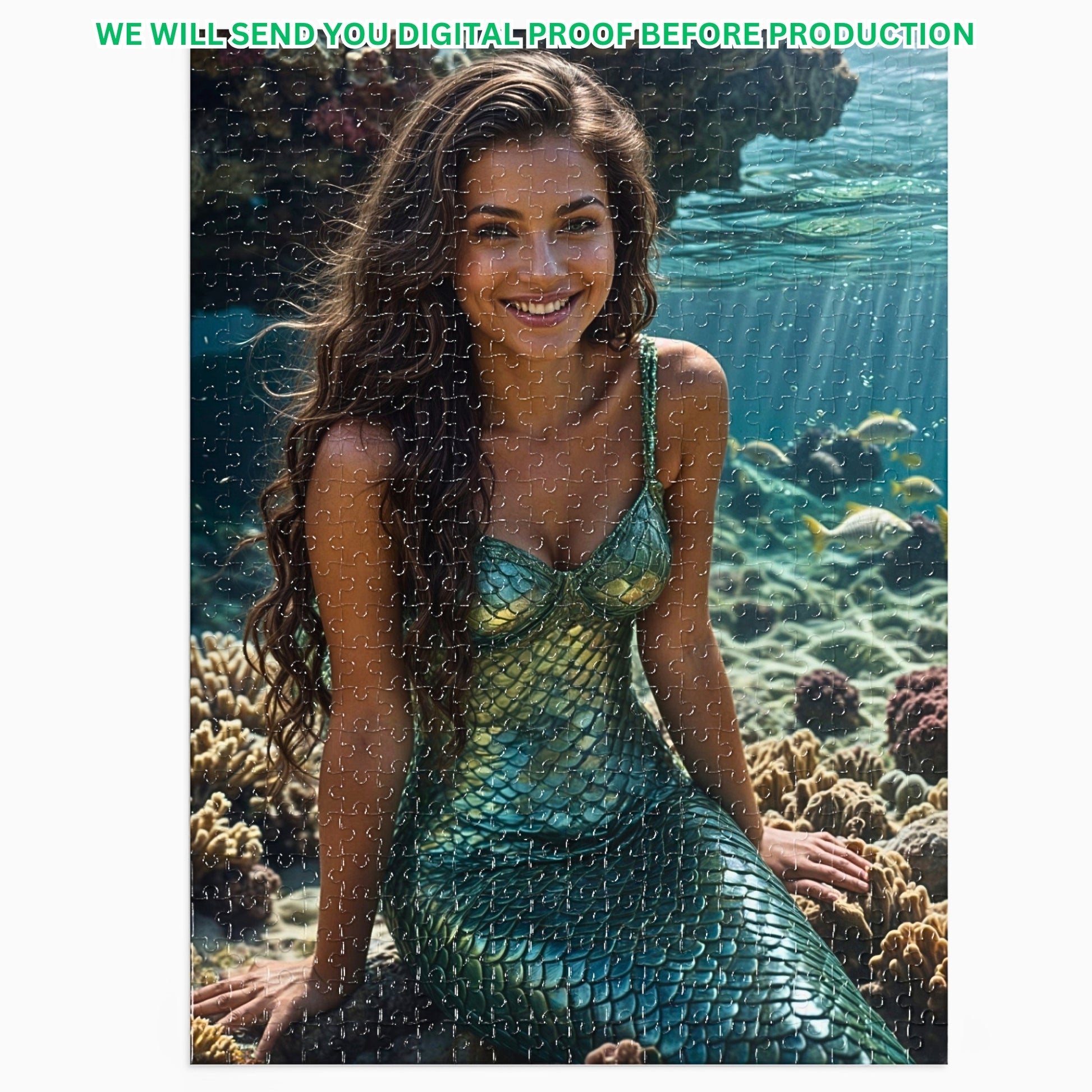 Design your personalized mermaid puzzle from a cherished photo! Tailor a princess portrait for a special birthday surprise. Available in 250 to 1000 pieces. Lady mermaid gifts, princess gifts, and mermaid photo gifts are options. Transform any image into a unique mermaid art puzzle. Perfect for mermaid and princess enthusiasts. Create your custom puzzle today!