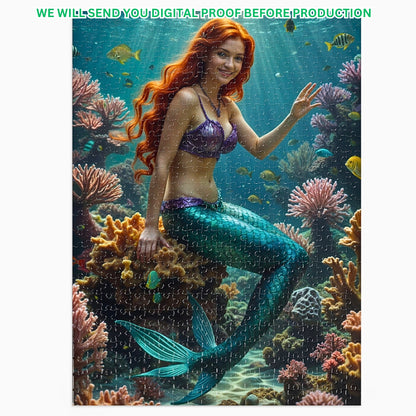 Bring your memories to life with a personalized mermaid puzzle! Create a custom princess portrait for a special birthday surprise. Available in 250 to 1000 pieces. Lady mermaid gifts, princess gifts, and mermaid photo gifts are options. Turn any photo into a unique mermaid art puzzle. Perfect for mermaid and princess fans. Design your custom puzzle today!