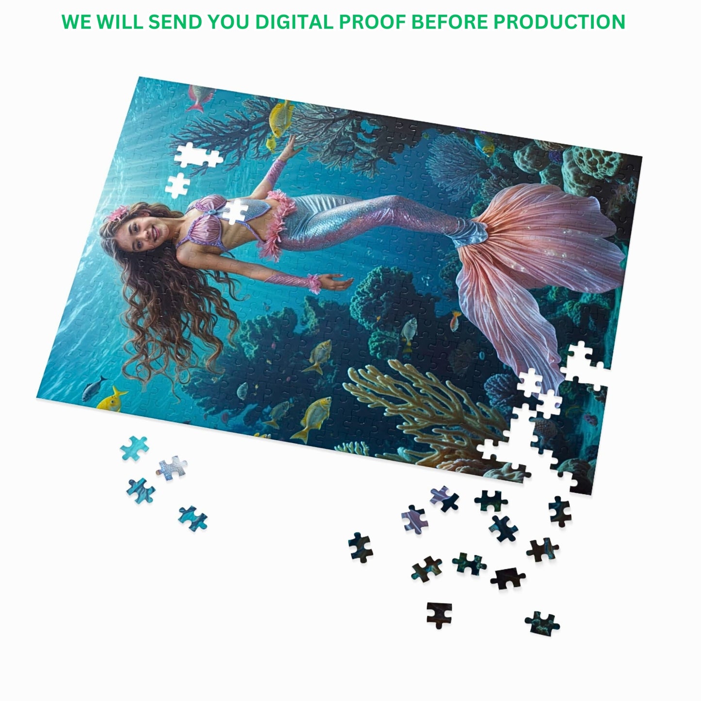 Make Waves with Our Custom Mermaid Puzzle from Photo! Transform Your Favorite Image into a Personalized Little Mermaid Puzzle. A Magical Princess Portrait Gift for Any Occasion. Available in Sizes from 250 to 1000 Pieces. Dive into Fun Today!