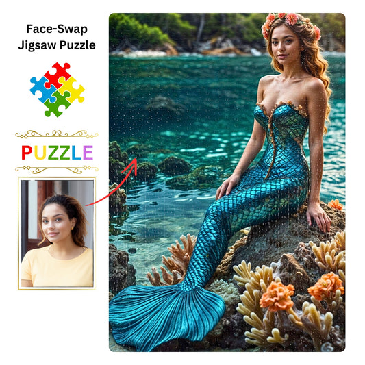 Design a custom mermaid puzzle from your photo! Personalize a princess portrait for a unique birthday gift. Choose from 250 to 1000 pieces. Lady mermaid gifts, princess gifts, and mermaid photo gifts are options. Turn any image into a bespoke mermaid art puzzle. Perfect for mermaid and princess enthusiasts. Create your personalized puzzle today!
