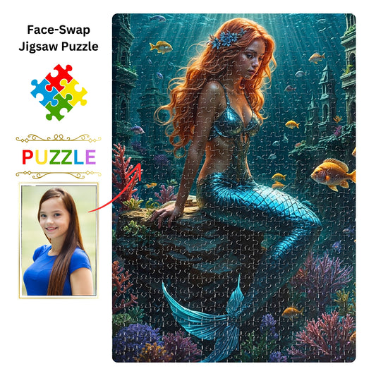 Transform your photo into a personalized mermaid puzzle! Customize a princess portrait for a unique birthday surprise. Choose from 250 to 1000 pieces. Lady mermaid gifts, princess gifts, and mermaid photo gifts are options. Turn any image into a stunning mermaid art puzzle. Perfect for mermaid and princess enthusiasts. Create your custom puzzle today!
