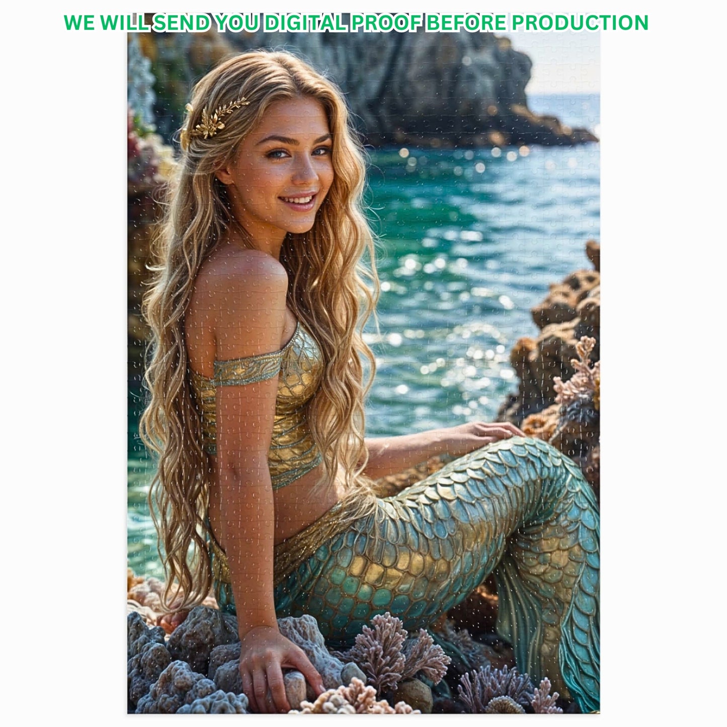 Create a unique custom mermaid puzzle from your favorite photo! Personalize your puzzle with a custom princess portrait for a one-of-a-kind mermaid gift. Choose from 250 to 1000 pieces for the perfect birthday puzzle gift. Lady mermaid gifts, princess gifts, and mermaid photo gifts available. Turn any photo into a custom mermaid art puzzle. Transform memories into personalized princess puzzles. Ideal for mermaid enthusiasts and princess fans alike. Order your custom mermaid puzzle today!
