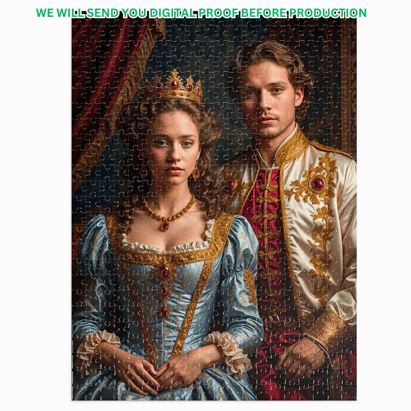 Delight with a personalized royal couple puzzle, crafted from your favorite photo. Ideal for birthdays, anniversaries, or as a unique gift. Choose from 252, 500, or 1000-piece sets, all beautifully packaged in gift-ready metal boxes.