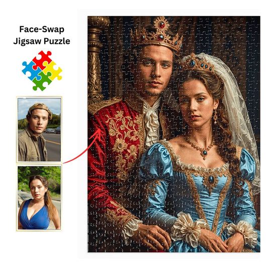 Unveil the charm of our custom royal couple puzzles, personalized from your cherished photos. Ideal for gifting on birthdays, anniversaries, or any memorable occasion. Choose from 252, 500, or 1000-piece options, each elegantly presented in a metal gift box for a stunning presentation.