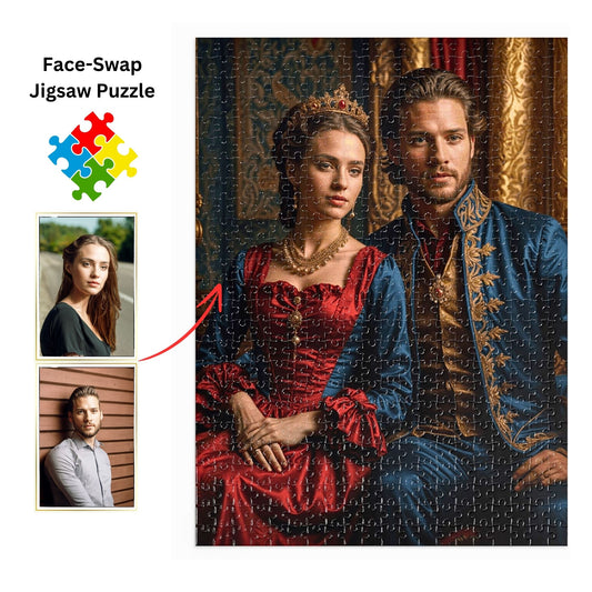 Embark on a regal journey with our custom royal couple puzzles, transformed from your favorite snapshots. Perfect for birthdays, anniversaries, or as a thoughtful gift. Available in 252, 500, or 1000-piece varieties, each set housed in a stylish metal box for a memorable presentation.