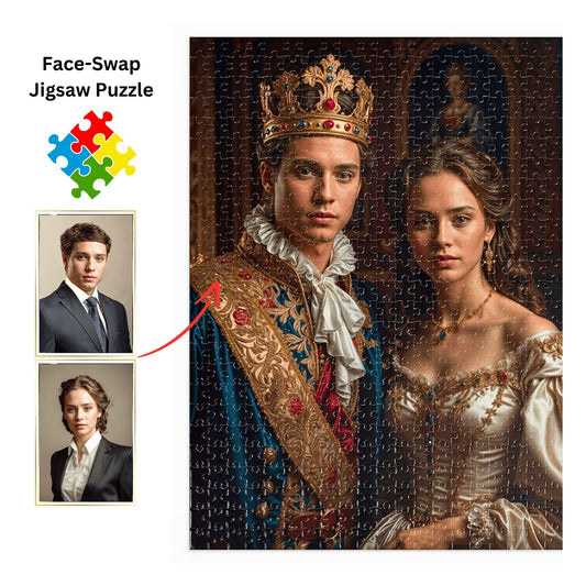 Unfold the elegance of custom royal couple puzzles, tailored from your cherished photographs. Ideal for birthdays, anniversaries, or any special occasion. Available in 252, 500, or 1000-piece sets, each puzzle is impeccably presented in a sleek metal box, promising a distinctive and heartfelt gift.