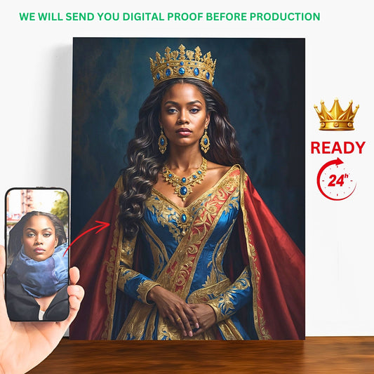 Celebrate her with a one-of-a-kind Renaissance portrait, meticulously crafted from her photograph. This custom artwork transforms her into a timeless queen, making it an unforgettable gift for birthdays or special occasions. Ideal for those who appreciate artistry and seek a meaningful, personalized gesture that captures her unique essence with grace and elegance.