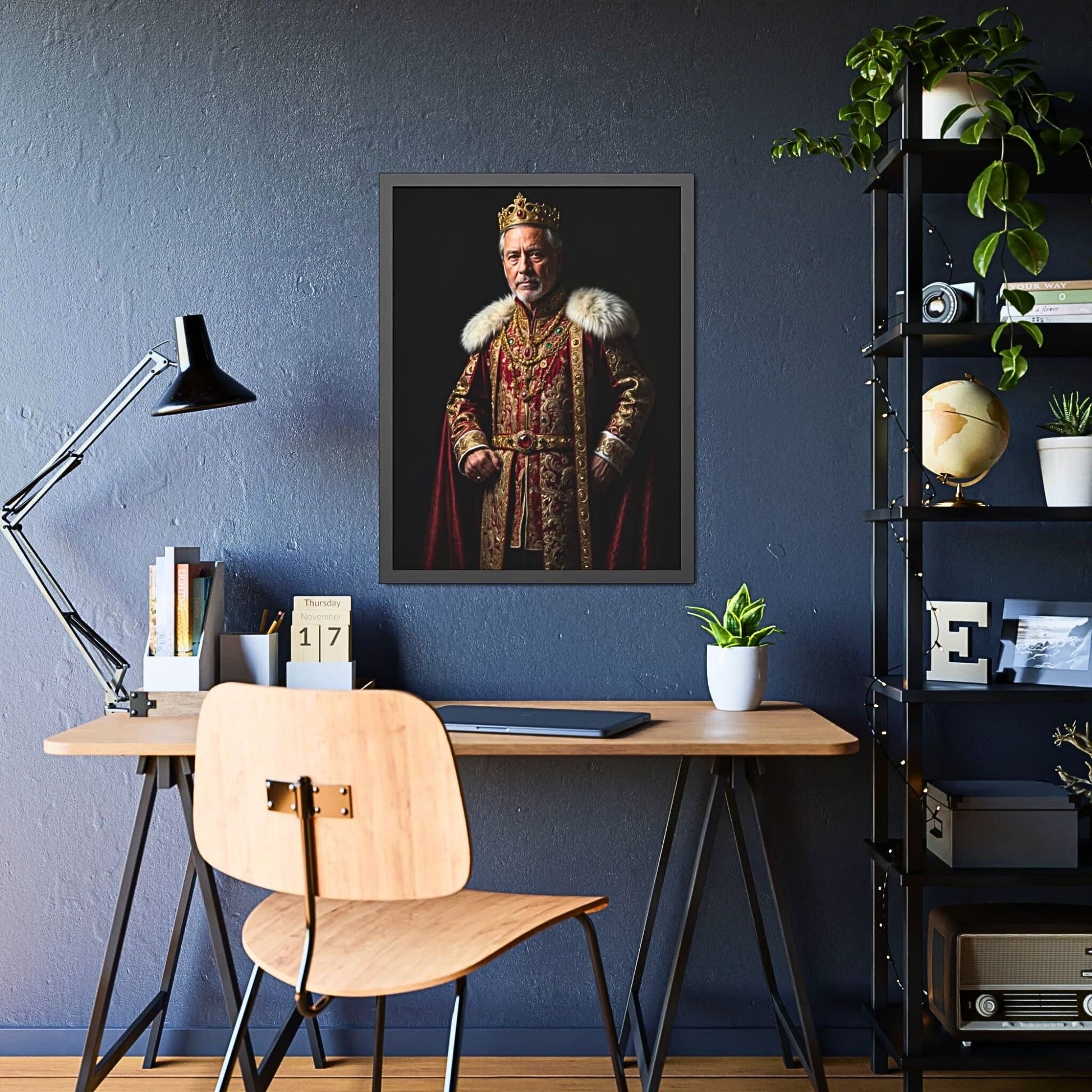 Celebrate a special occasion with a personalized king portrait, intricately designed in the style of the Renaissance. This custom royal portrait, suitable for birthdays and more, makes a thoughtful gift for him. With its historical charm and digital download availability, it's a timeless expression of regal sophistication that he'll cherish forever.