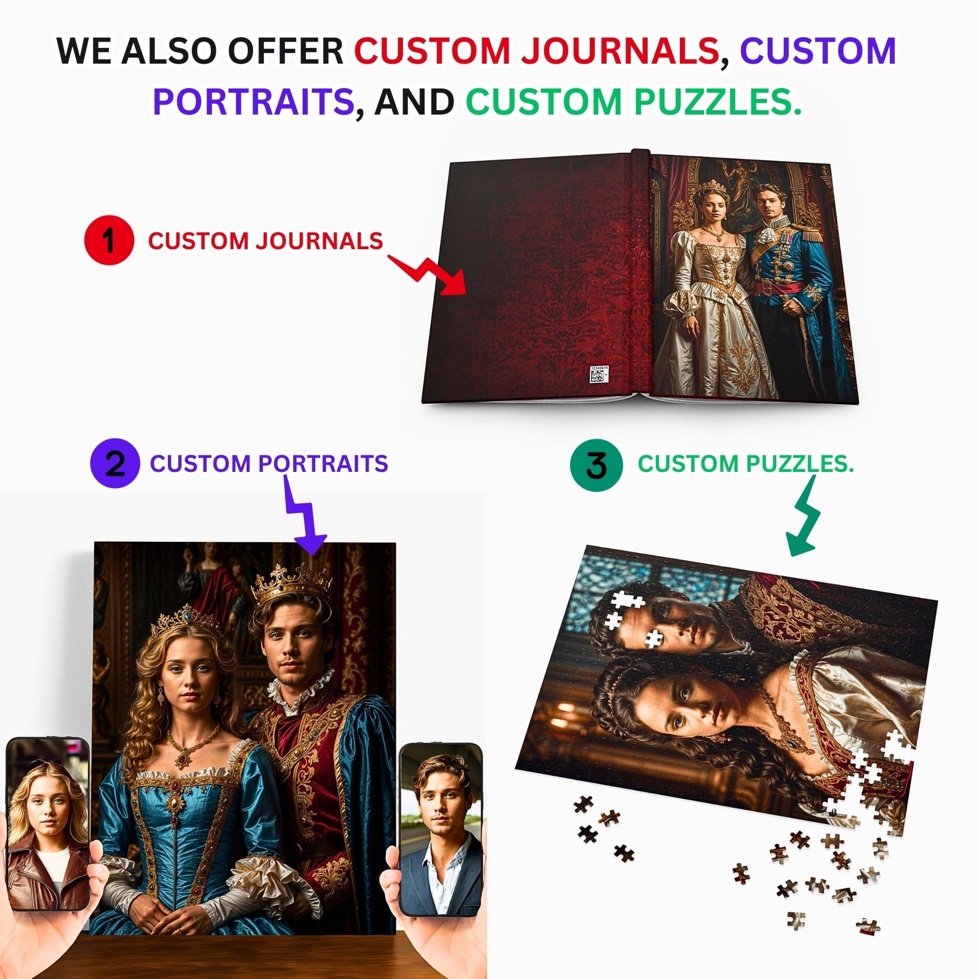 Custom puzzle, custom portrait and custom journall